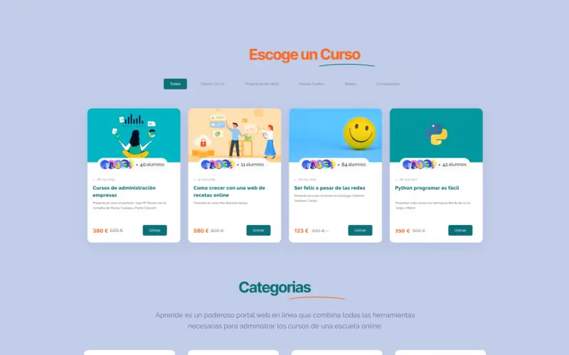 Catalogue de cours avec catégories et prix