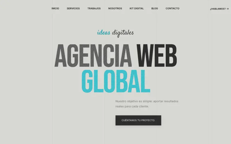 Page d’accueil de ideasdigitales.es avec le titre « Agencia web global »
