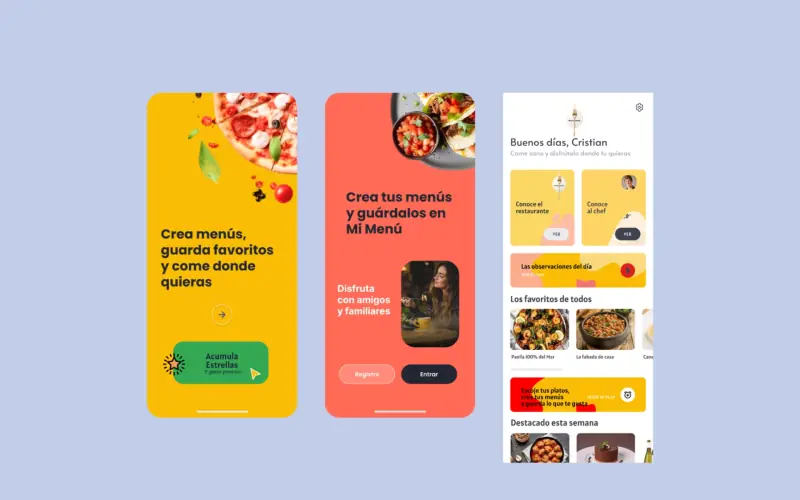 Trois écrans mobiles de l’application Mi Menú