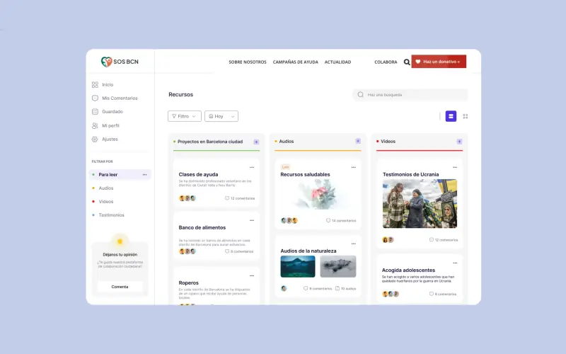 Tableau de bord de la plateforme SOS BCN